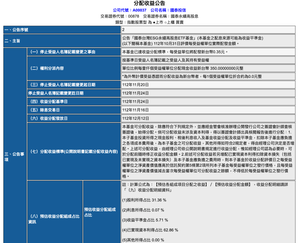 公開資訊觀測站 ETF 配息來源分配